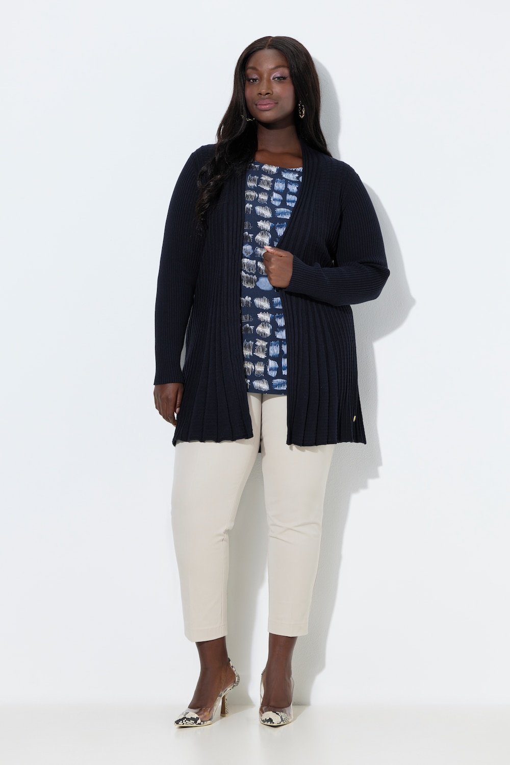 Große Größen Plissee-Strickjacke, Damen, blau, Größe: 50/52, Baumwolle/Viskose, Ulla Popken von Ulla Popken