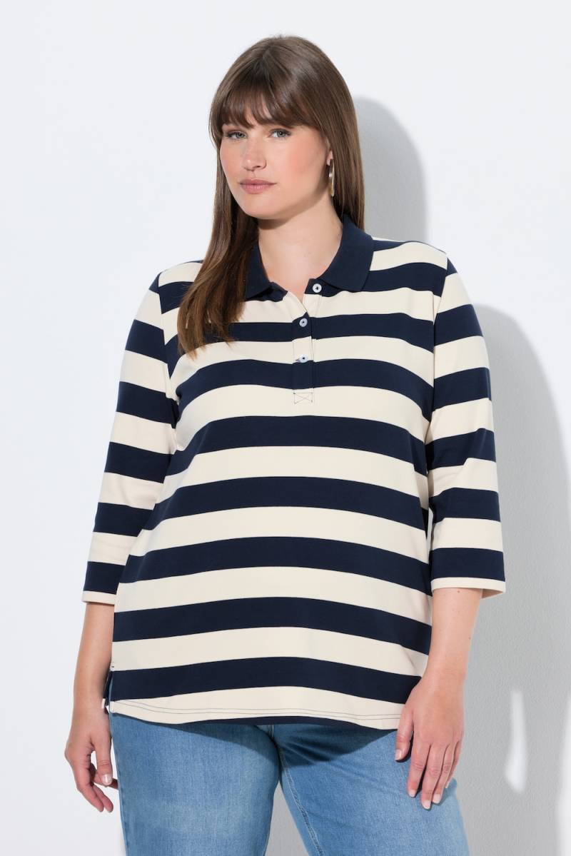 Große Größen Polo-Sweatshirt, Damen, blau, Größe: 50/52, Baumwolle, Ulla Popken von Ulla Popken