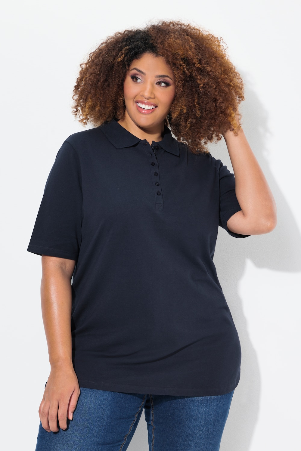 Große Größen Poloshirt, Damen, blau, Größe: 46/48, Baumwolle, Ulla Popken von Ulla Popken