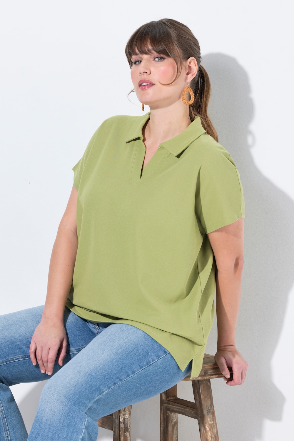 Große Größen Poloshirt, Damen, grün, Größe: 42/44, Baumwolle, Ulla Popken von Ulla Popken