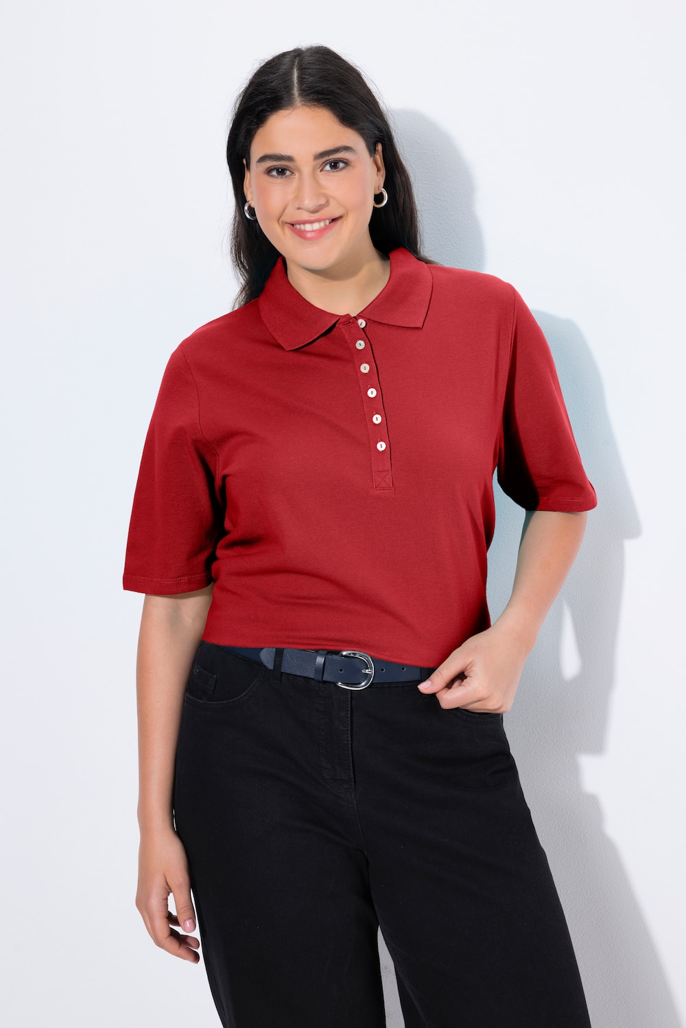 Große Größen Poloshirt, Damen, rot, Größe: 66/68, Baumwolle, Ulla Popken von Ulla Popken