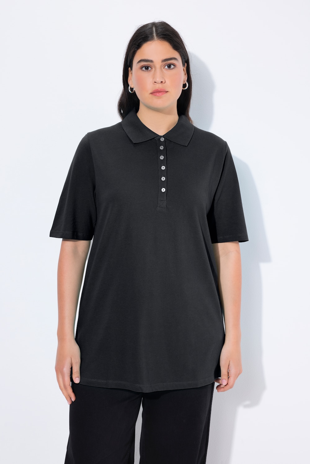 Große Größen Poloshirt, Damen, schwarz, Größe: 46/48, Baumwolle, Ulla Popken von Ulla Popken