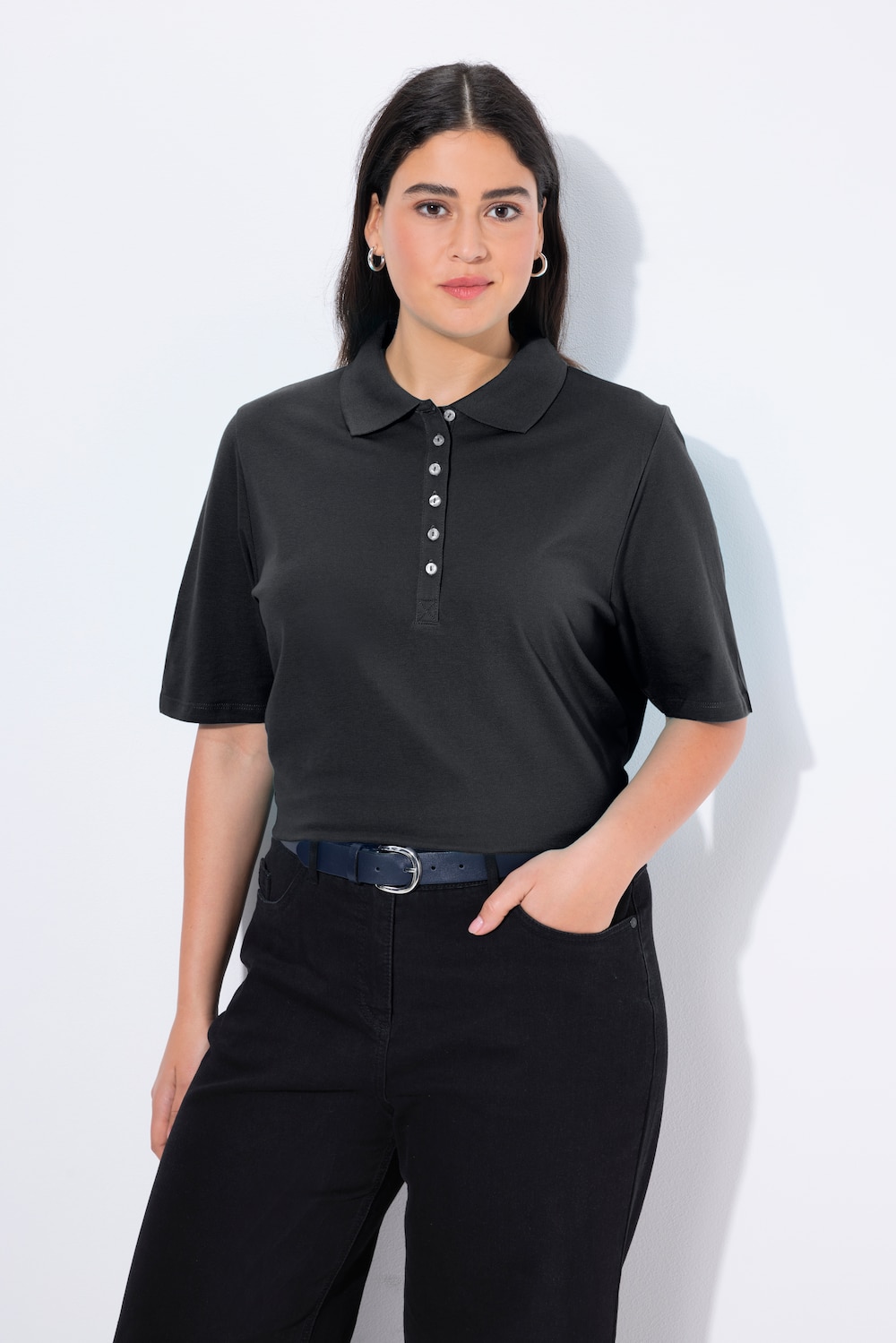 Große Größen Poloshirt, Damen, schwarz, Größe: 54/56, Baumwolle, Ulla Popken von Ulla Popken