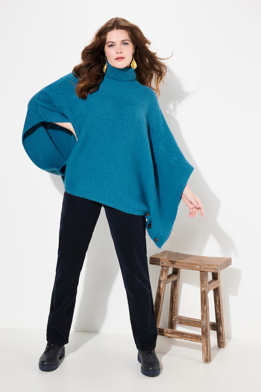 Große Größen Poncho, Damen, blau, Größe: 2=50-56, Synthetische Fasern, Ulla Popken von Ulla Popken