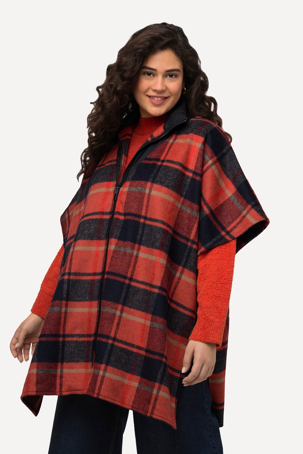 Große Größen Poncho, Damen, orange, Größe: 1=42-48, Polyester/Synthetische Fasern, Ulla Popken von Ulla Popken