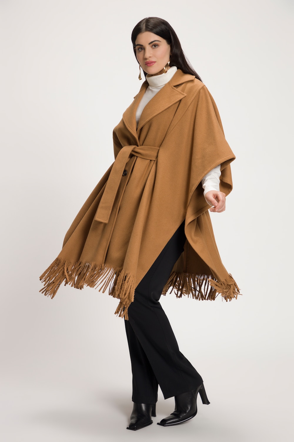 Große Größen Poncho-Mantel, Damen, braun, Größe: 2=50-56, Polyester/Wolle, Ulla Popken von Ulla Popken