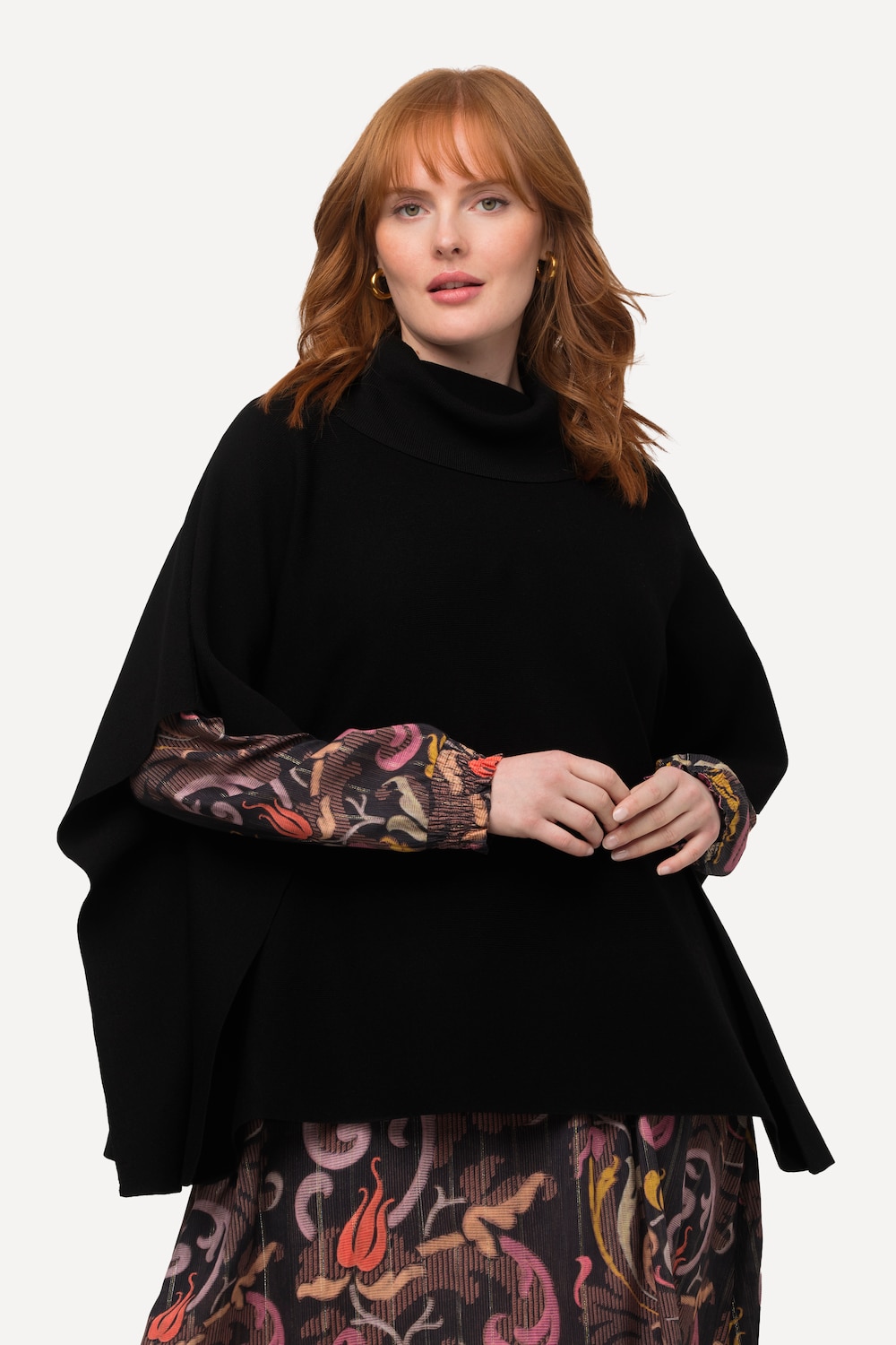 Große Größen Poncho-Pullover, Damen, schwarz, Größe: 2=50-56, Viskose/Polyester, Ulla Popken von Ulla Popken