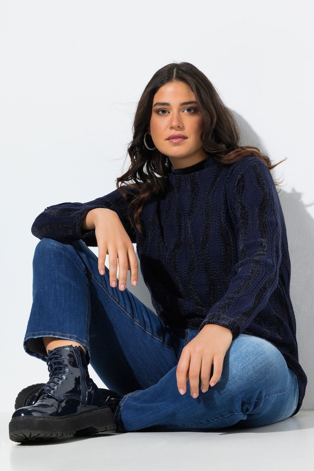 Große Größen Pullover, Damen, blau, Größe: 42/44, Polyester/Synthetische Fasern/Viskose, Ulla Popken von Ulla Popken