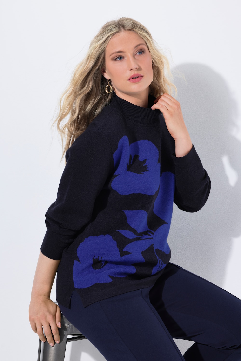 Große Größen Pullover, Damen, blau, Größe: 42/44, Viskose/Polyester/Synthetische Fasern, Ulla Popken von Ulla Popken