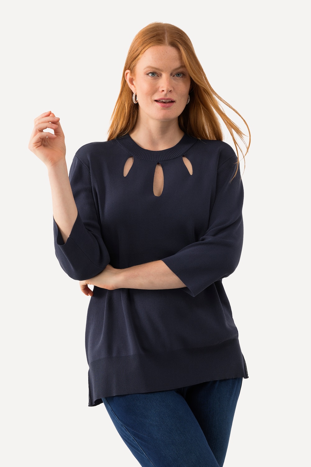 Große Größen Pullover, Damen, blau, Größe: 42/44, Viskose/Synthetische Fasern, Ulla Popken von Ulla Popken