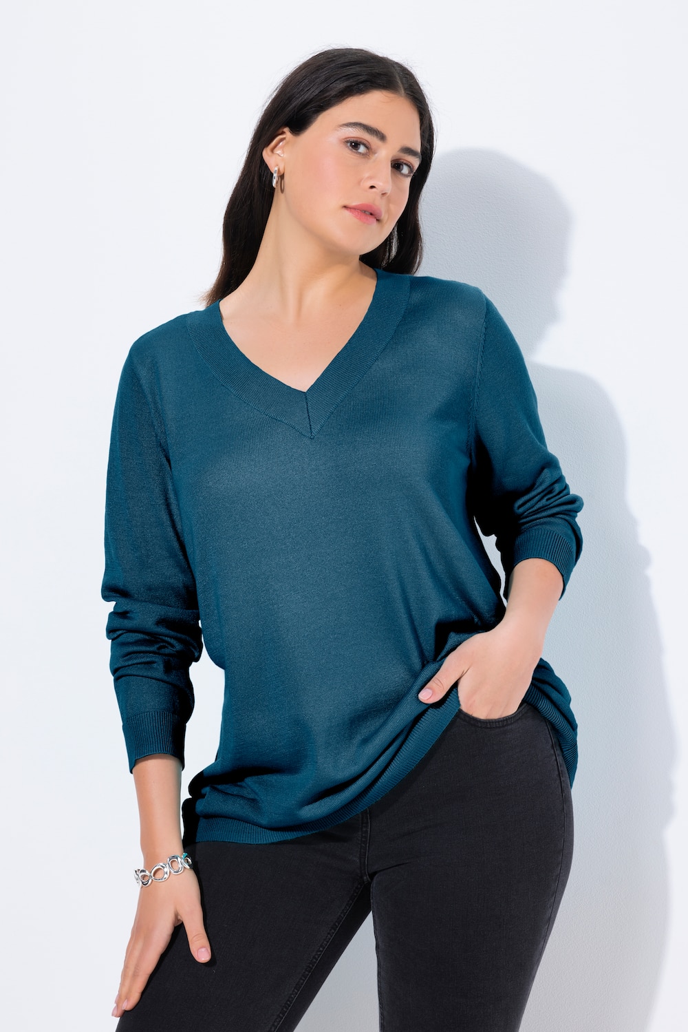 Große Größen Pullover, Damen, blau, Größe: 50/52, Viskose/Polyester, Ulla Popken von Ulla Popken