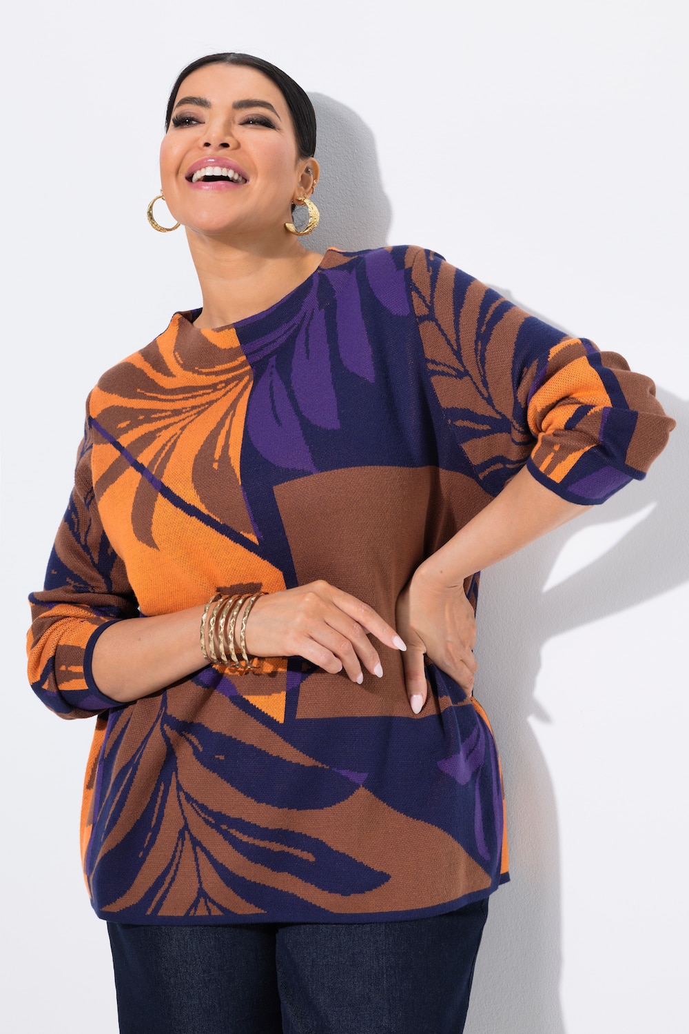 Große Größen Pullover, Damen, blau, Größe: 62/64, Synthetische Fasern/Baumwolle, Ulla Popken von Ulla Popken
