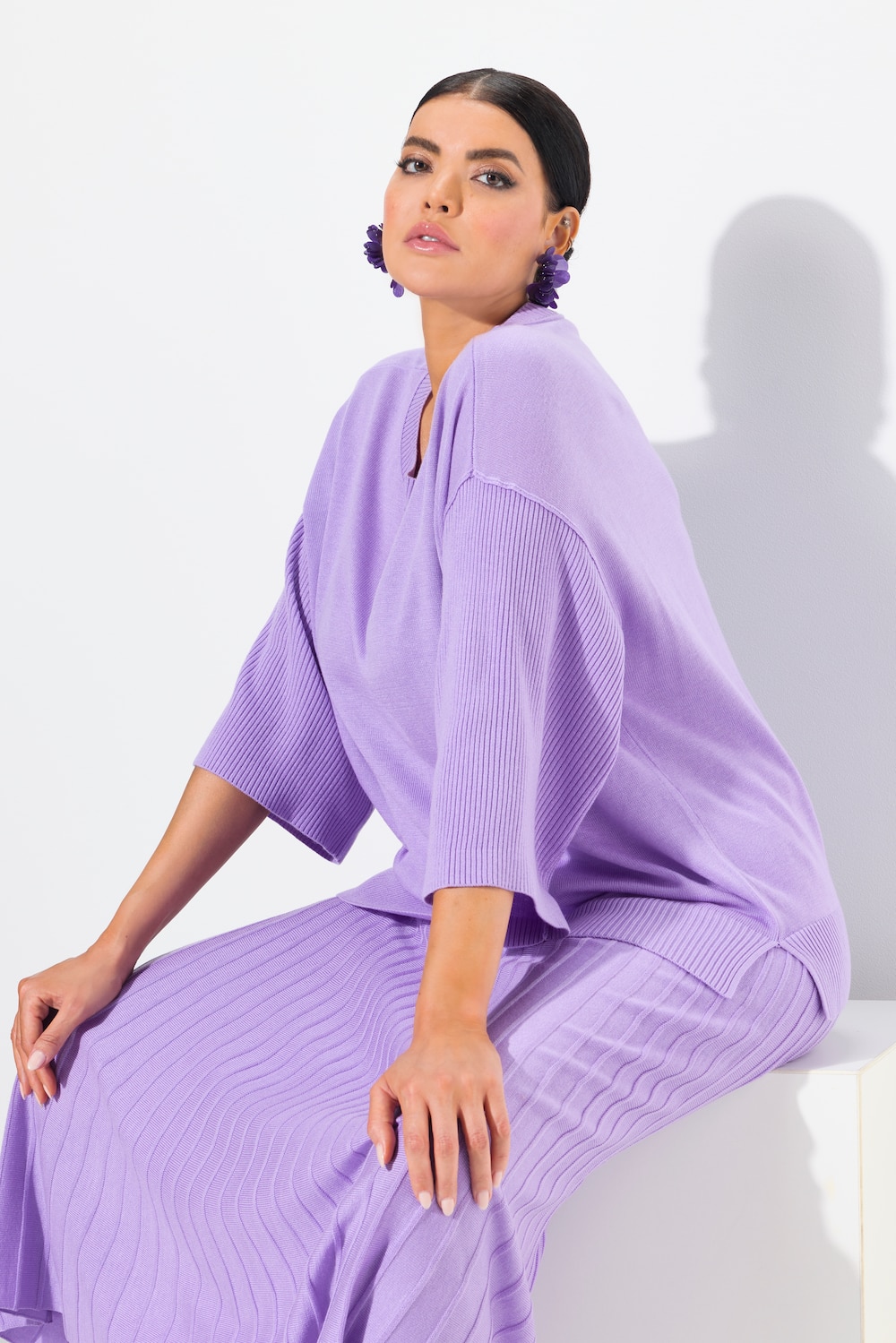 Große Größen Pullover, Damen, lila, Größe: 58/60, Polyester/Synthetische Fasern, Ulla Popken von Ulla Popken