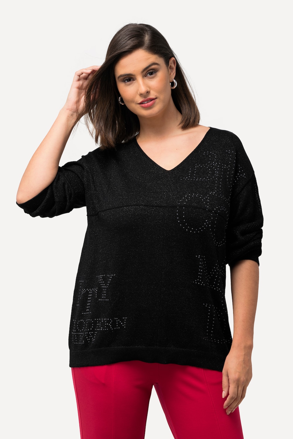 Große Größen Pullover, Damen, schwarz, Größe: 50/52, Baumwolle/Metallische Fasern, Ulla Popken von Ulla Popken