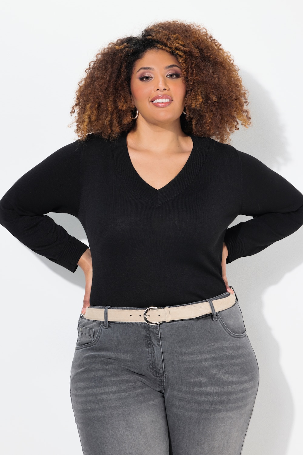 Große Größen Pullover, Damen, schwarz, Größe: 50/52, Viskose/Polyester, Ulla Popken von Ulla Popken