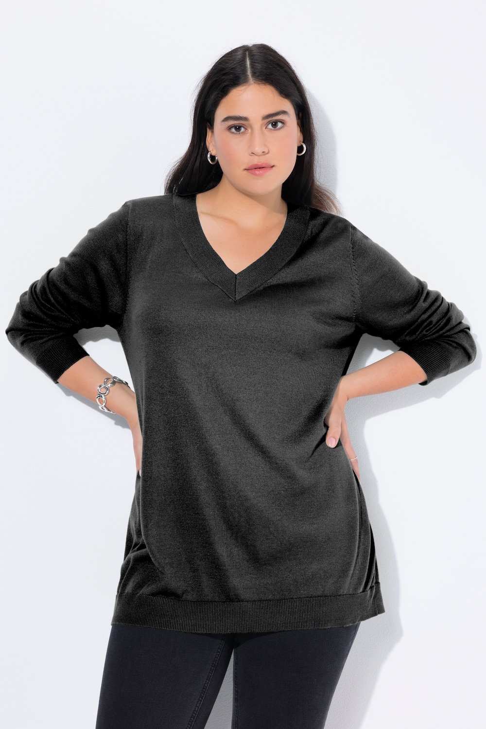 Große Größen Pullover, Damen, schwarz, Größe: 50/52, Viskose/Polyester, Ulla Popken von Ulla Popken
