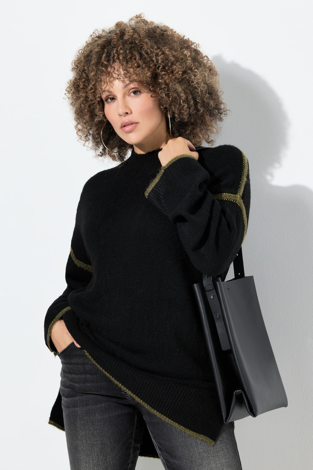 Große Größen Pullover, Damen, schwarz, Größe: 54/56, Synthetische Fasern/Polyester, Ulla Popken von Ulla Popken