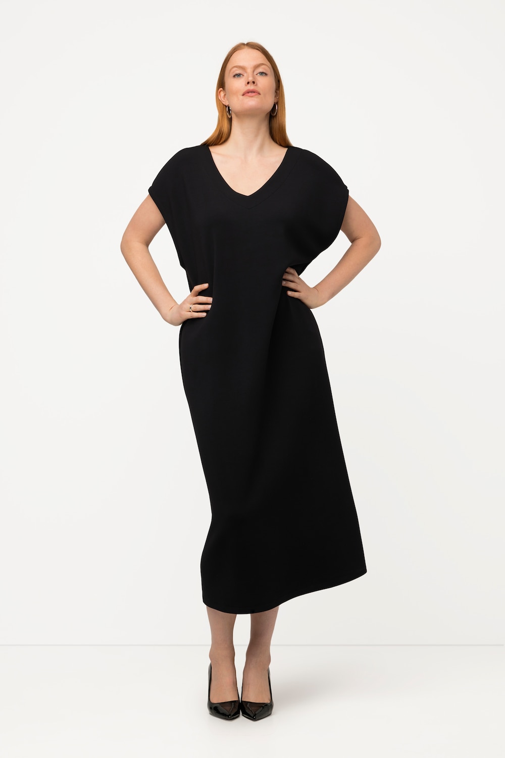 Große Größen Punto-Midikleid, Damen, schwarz, Größe: 50/52, Synthetische Fasern/Polyester/Elasthan, Ulla Popken von Ulla Popken