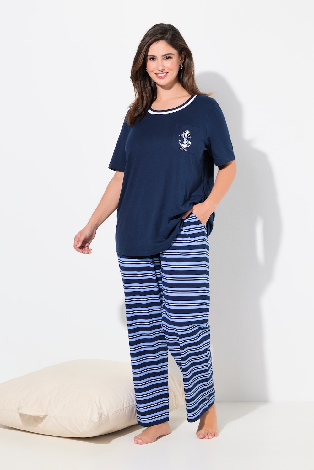Große Größen Pyjama, Damen, blau, Größe: 42/44, Baumwolle, Ulla Popken von Ulla Popken