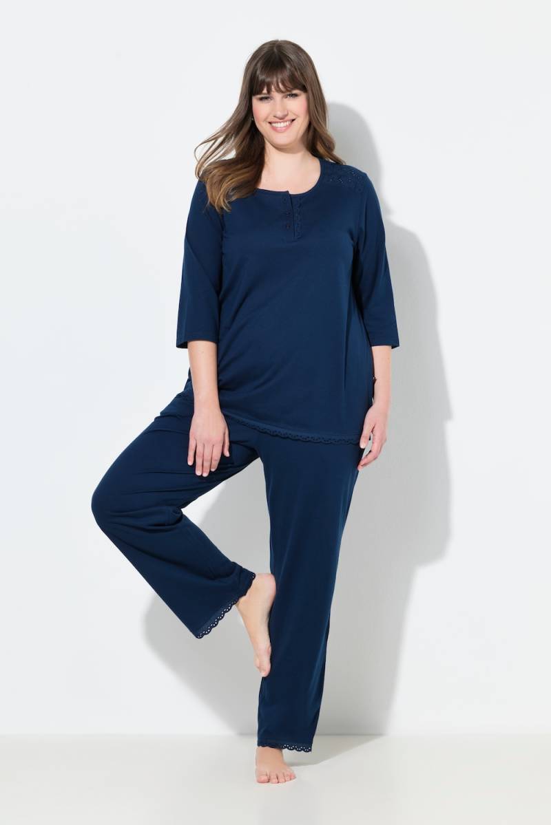 Große Größen Pyjama, Damen, blau, Größe: 50/52, Baumwolle, Ulla Popken von Ulla Popken