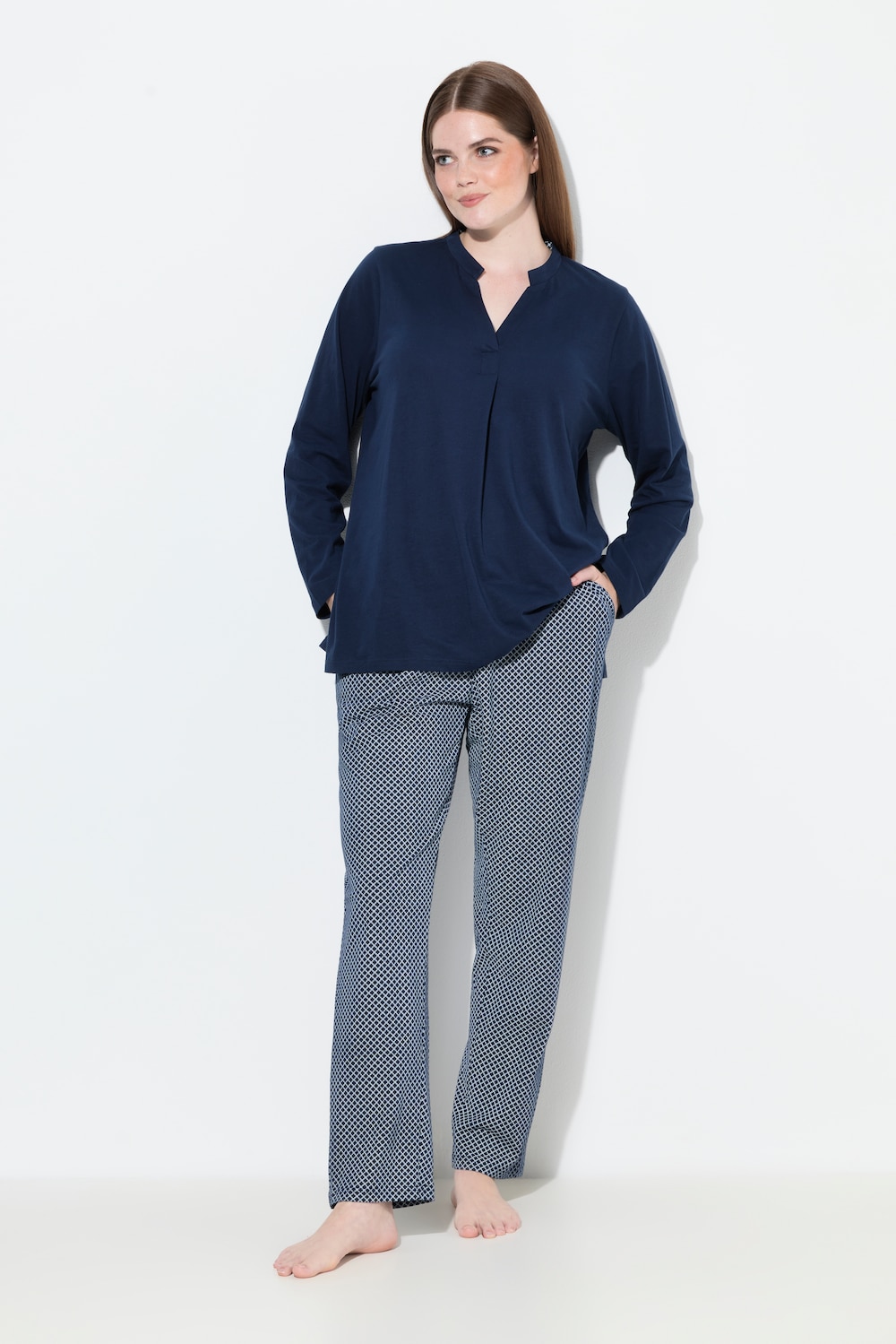 Große Größen Pyjama, Damen, blau, Größe: 50/52, Baumwolle, Ulla Popken von Ulla Popken
