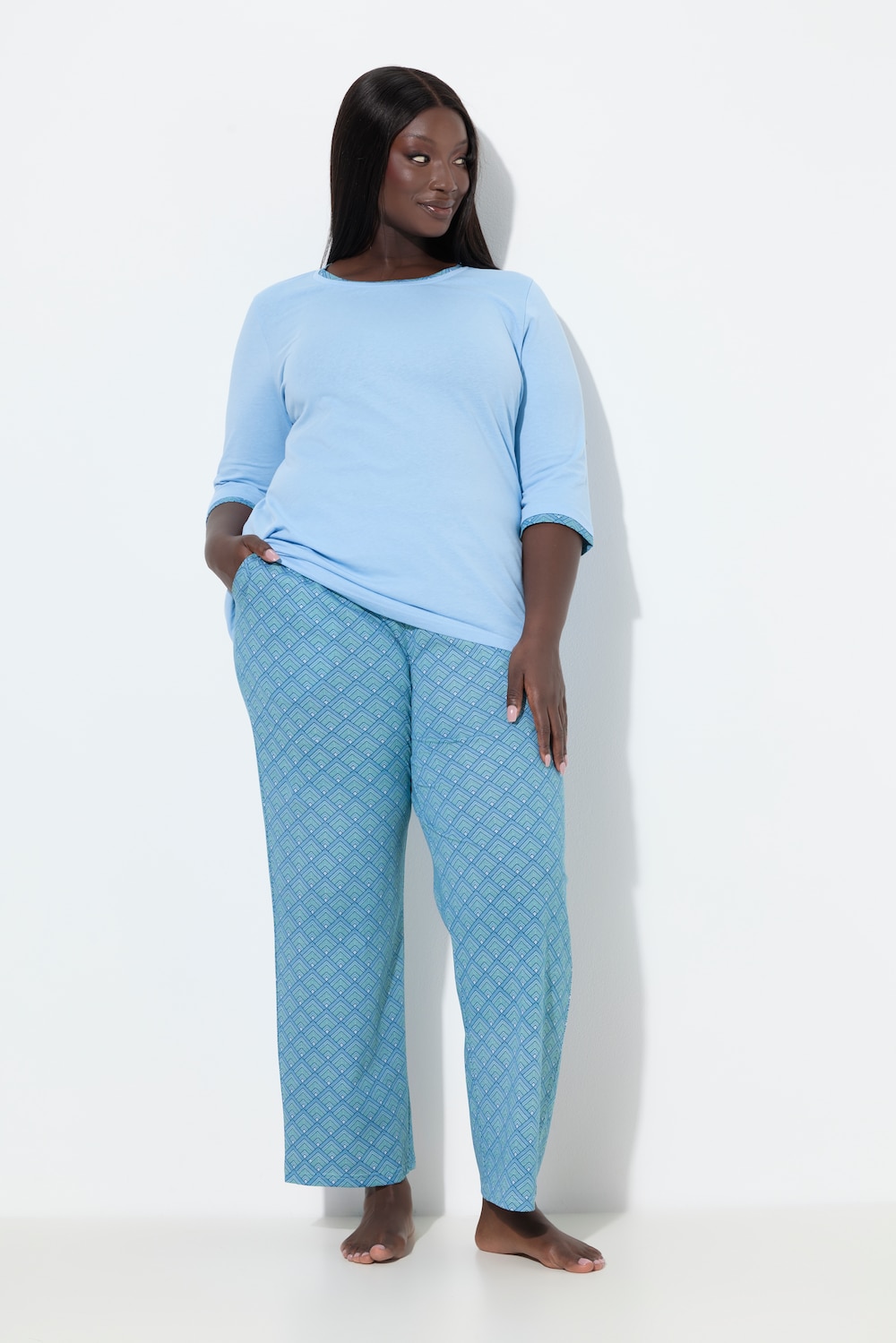 Große Größen Pyjama, Damen, blau, Größe: 50/52, Baumwolle, Ulla Popken von Ulla Popken