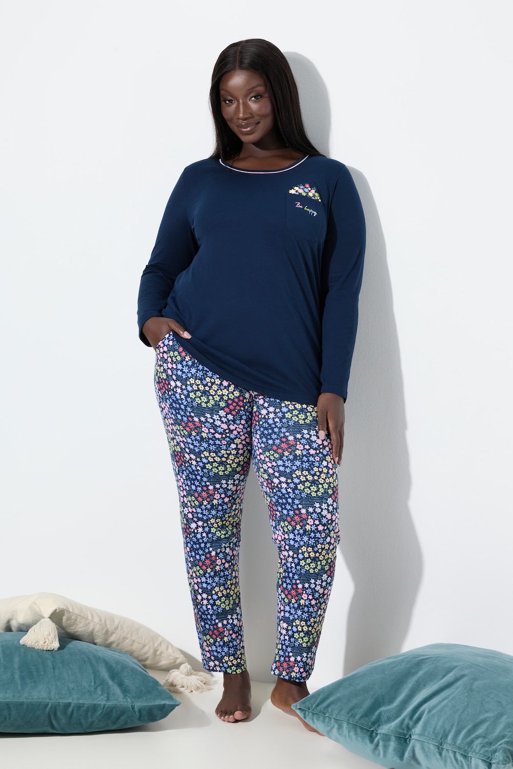 Große Größen Pyjama, Damen, blau, Größe: 50/52, Baumwolle, Ulla Popken von Ulla Popken