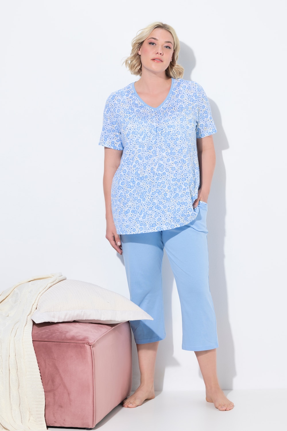Große Größen Pyjama, Damen, blau, Größe: 58/60, Baumwolle, Ulla Popken von Ulla Popken