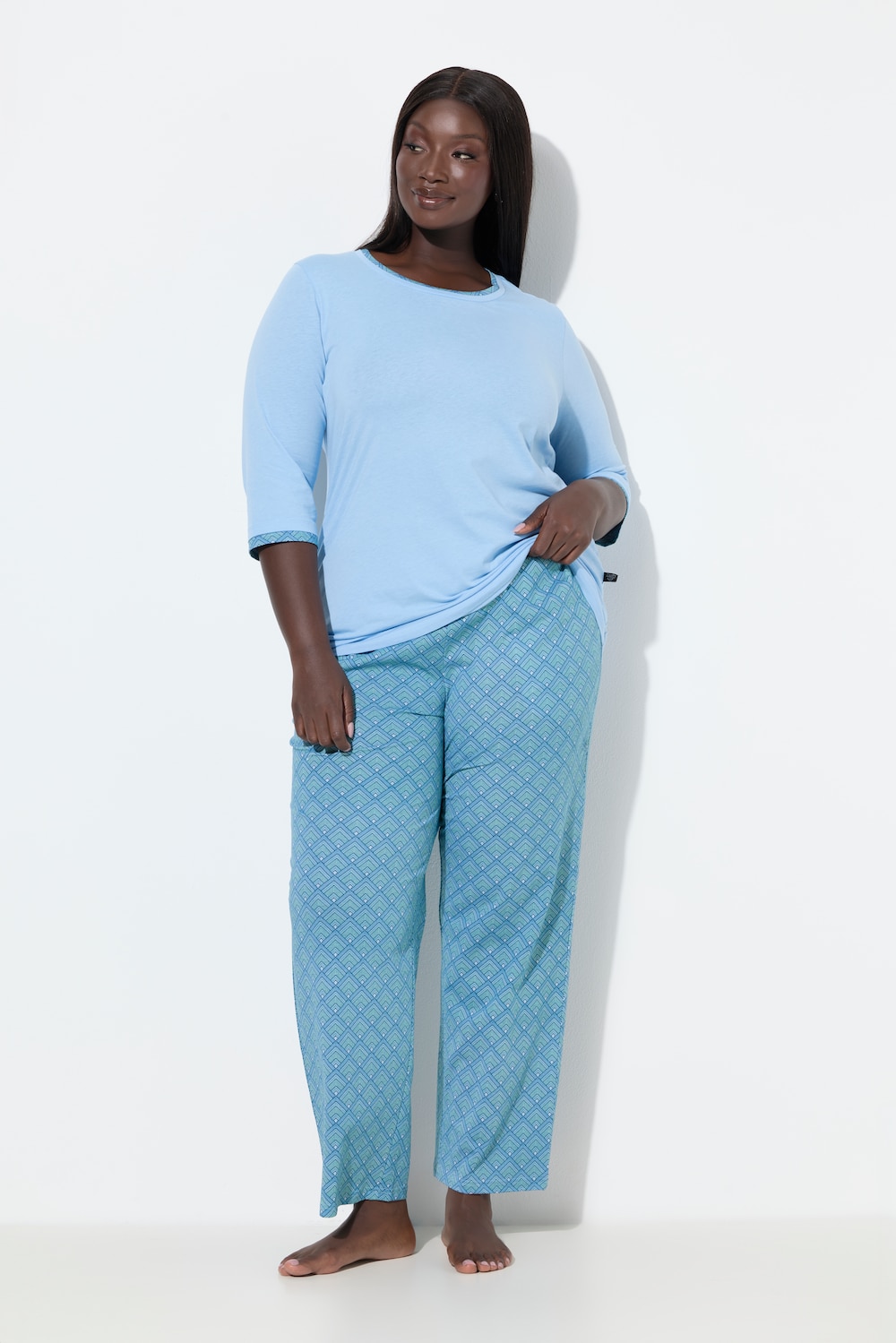Große Größen Pyjama, Damen, blau, Größe: 58/60, Baumwolle, Ulla Popken von Ulla Popken