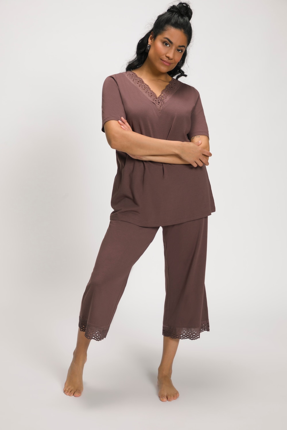 Große Größen Pyjama, Damen, braun, Größe: 58/60, Baumwolle/Synthetische Fasern, Ulla Popken von Ulla Popken