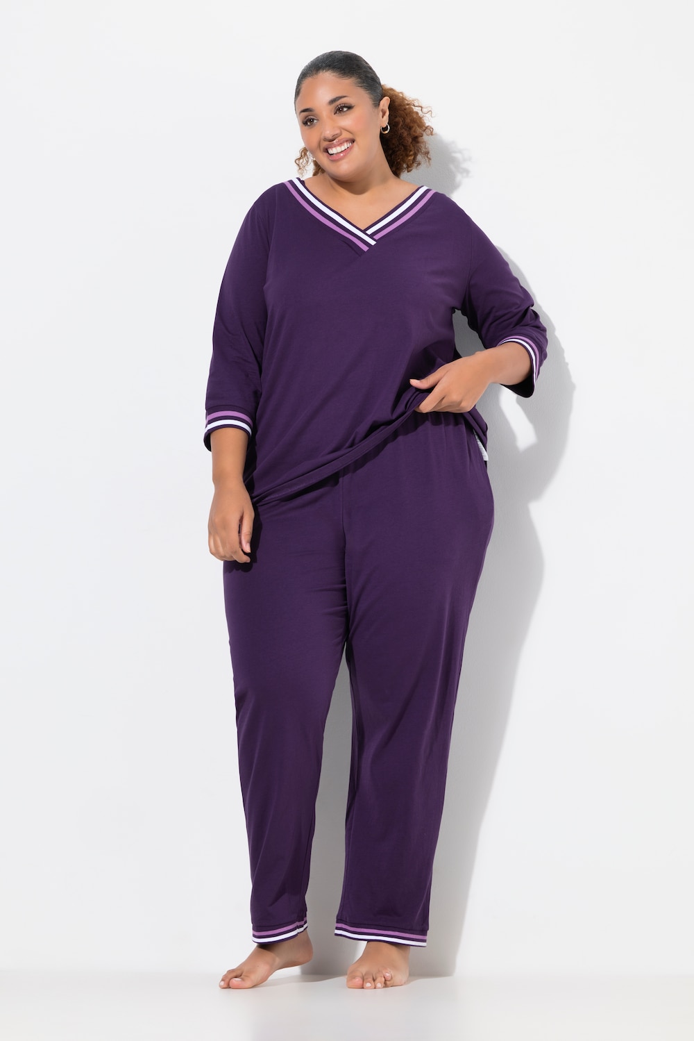 Große Größen Pyjama, Damen, lila, Größe: 54/56, Baumwolle, Ulla Popken von Ulla Popken