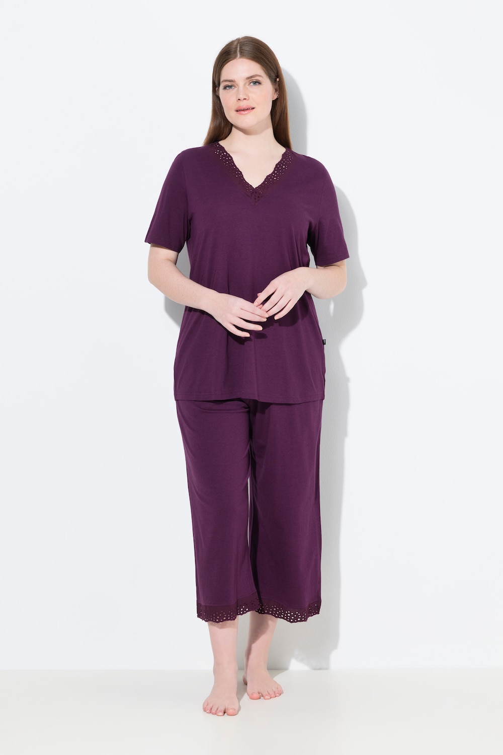 Große Größen Pyjama, Damen, lila, Größe: 62/64, Baumwolle/Synthetische Fasern, Ulla Popken von Ulla Popken