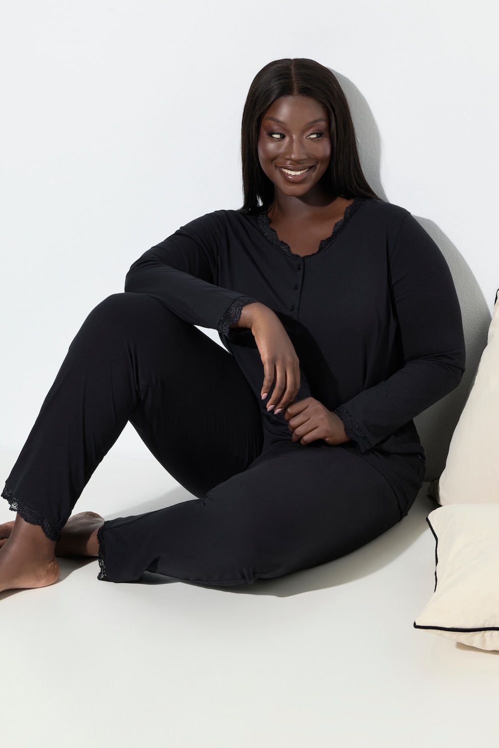 Große Größen Pyjama, Damen, schwarz, Größe: 42/44, Baumwolle, Ulla Popken von Ulla Popken