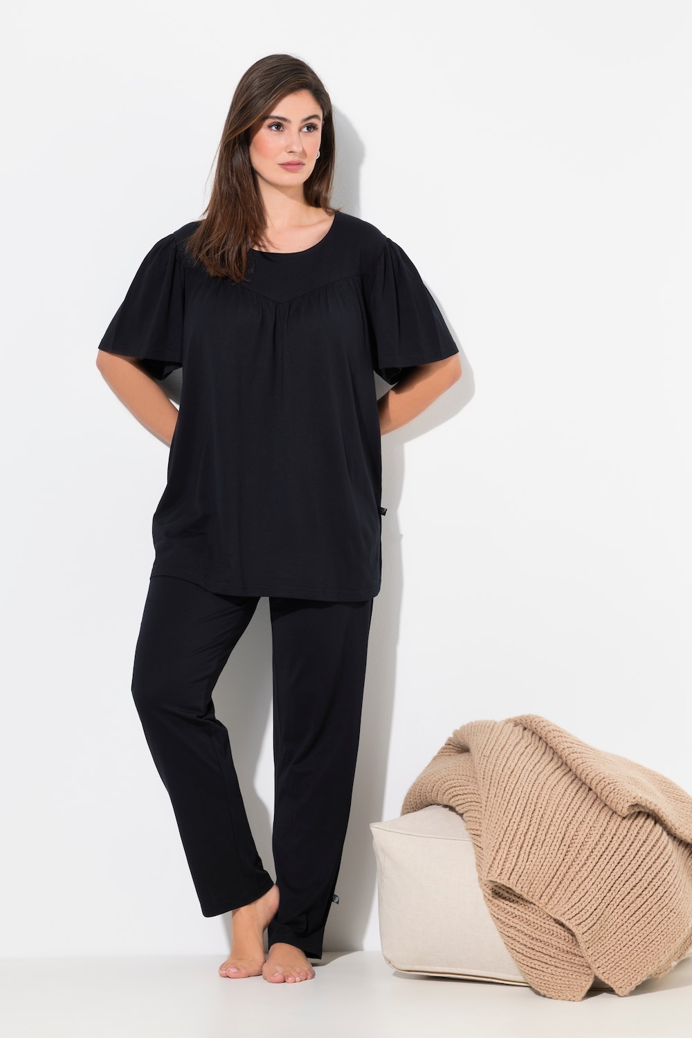 Große Größen Pyjama, Damen, schwarz, Größe: 42/44, Baumwolle/Synthetische Fasern, Ulla Popken von Ulla Popken