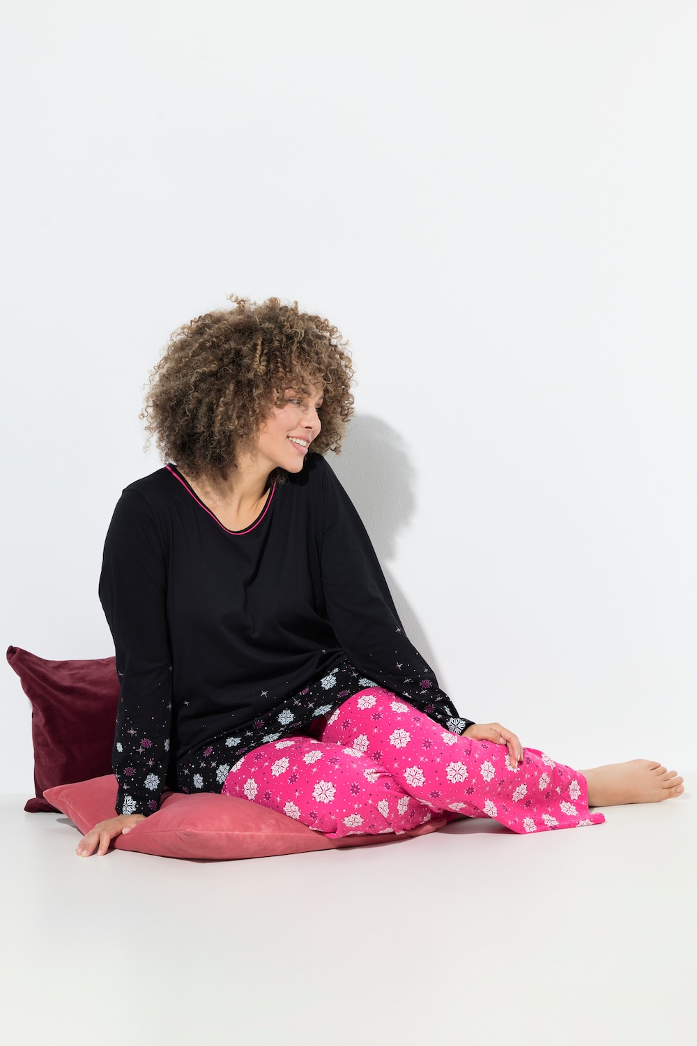 Große Größen Pyjama, Damen, schwarz, Größe: 46/48, Baumwolle, Ulla Popken von Ulla Popken