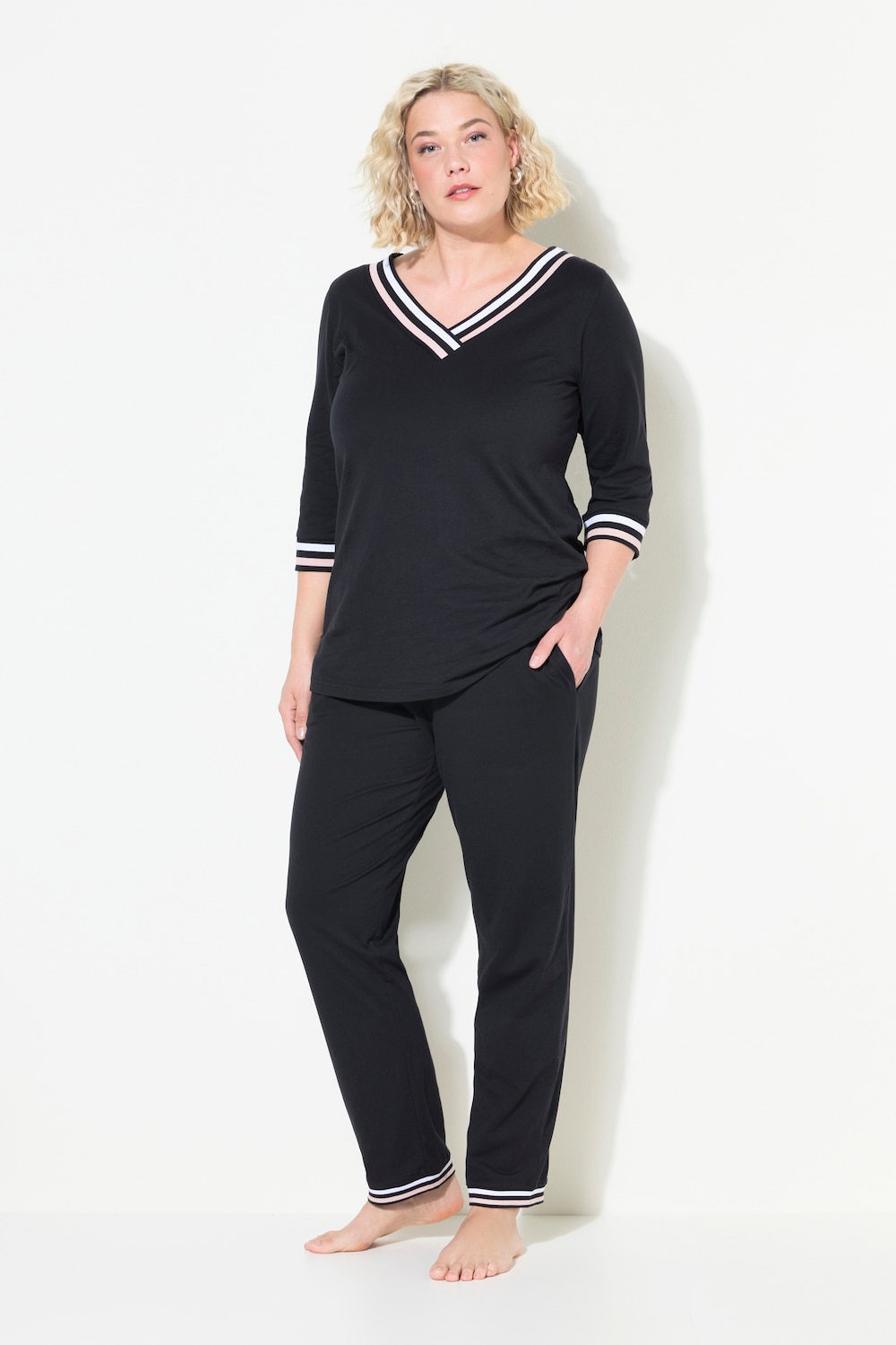 Große Größen Pyjama, Damen, schwarz, Größe: 46/48, Baumwolle, Ulla Popken von Ulla Popken