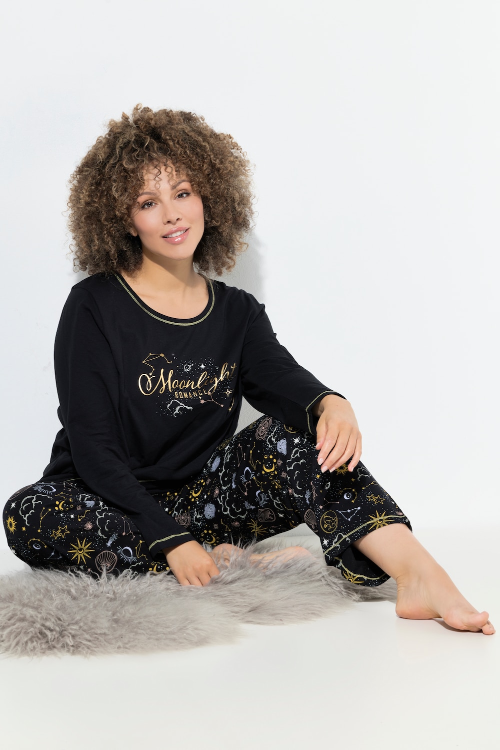 Große Größen Pyjama, Damen, schwarz, Größe: 54/56, Baumwolle, Ulla Popken von Ulla Popken