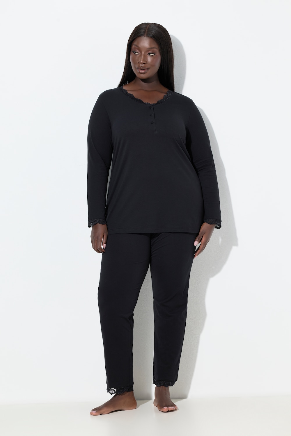 Große Größen Pyjama, Damen, schwarz, Größe: 54/56, Baumwolle, Ulla Popken von Ulla Popken