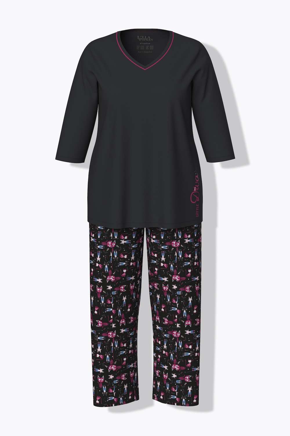 Große Größen Pyjama, Damen, schwarz, Größe: 58/60, Baumwolle, Ulla Popken von Ulla Popken