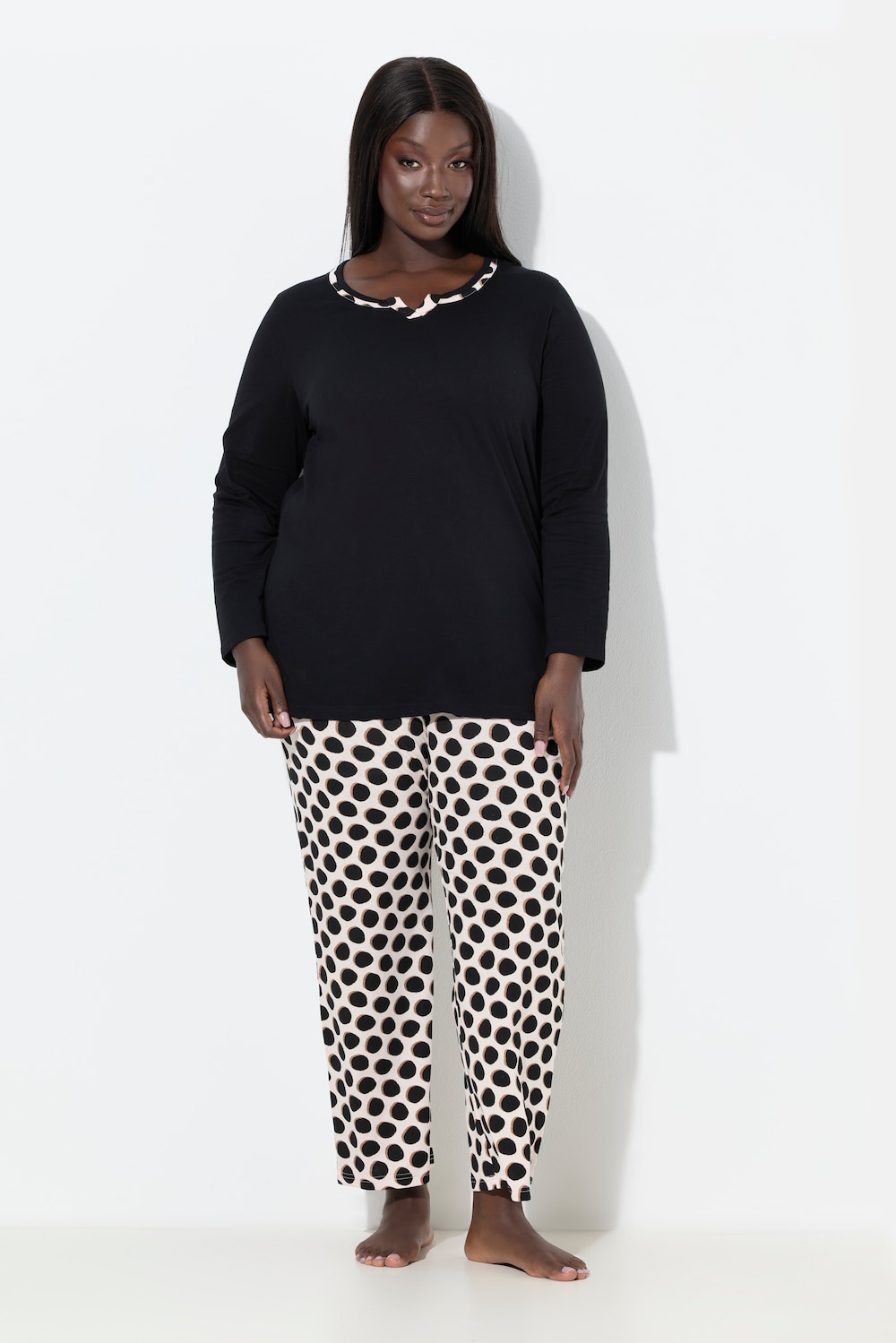 Große Größen Pyjama, Damen, schwarz, Größe: 66/68, Baumwolle, Ulla Popken von Ulla Popken