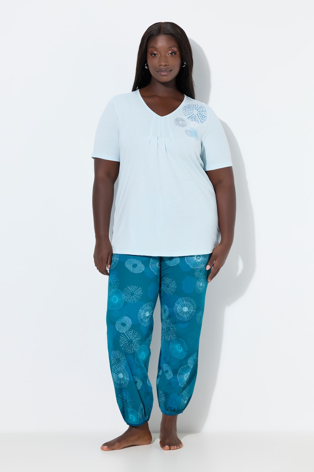 Große Größen Pyjama, Damen, türkis, Größe: 42/44, Baumwolle, Ulla Popken von Ulla Popken