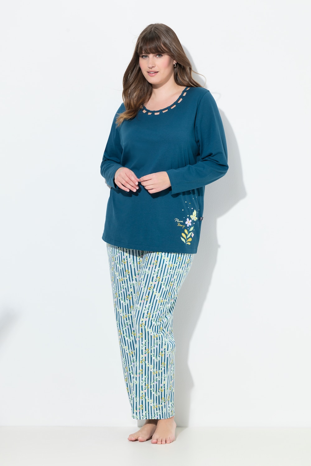 Große Größen Pyjama, Damen, türkis, Größe: 46/48, Baumwolle, Ulla Popken von Ulla Popken