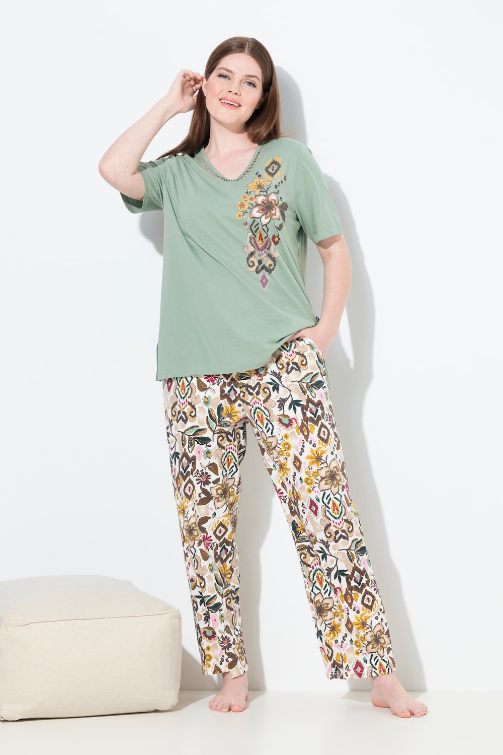 Große Größen Pyjama, Damen, türkis, Größe: 58/60, Baumwolle, Ulla Popken von Ulla Popken