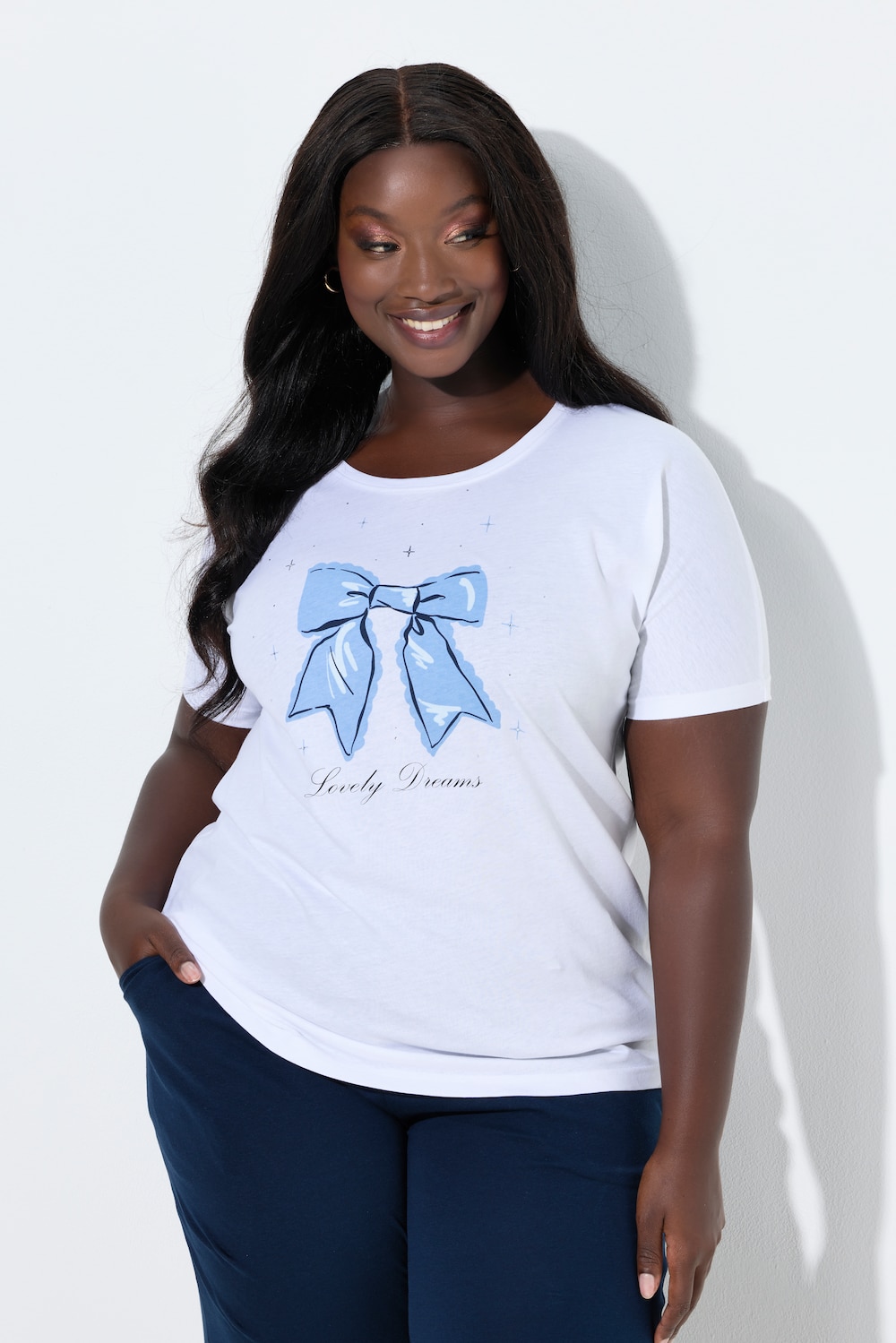 Große Größen Pyjama-Shirt, Damen, blau, Größe: 50/52, Baumwolle, Ulla Popken von Ulla Popken