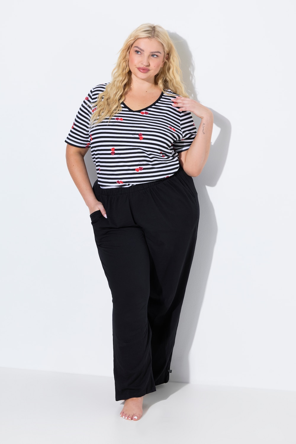 Große Größen Pyjamahose, Damen, schwarz, Größe: 58/60, Baumwolle, Ulla Popken von Ulla Popken