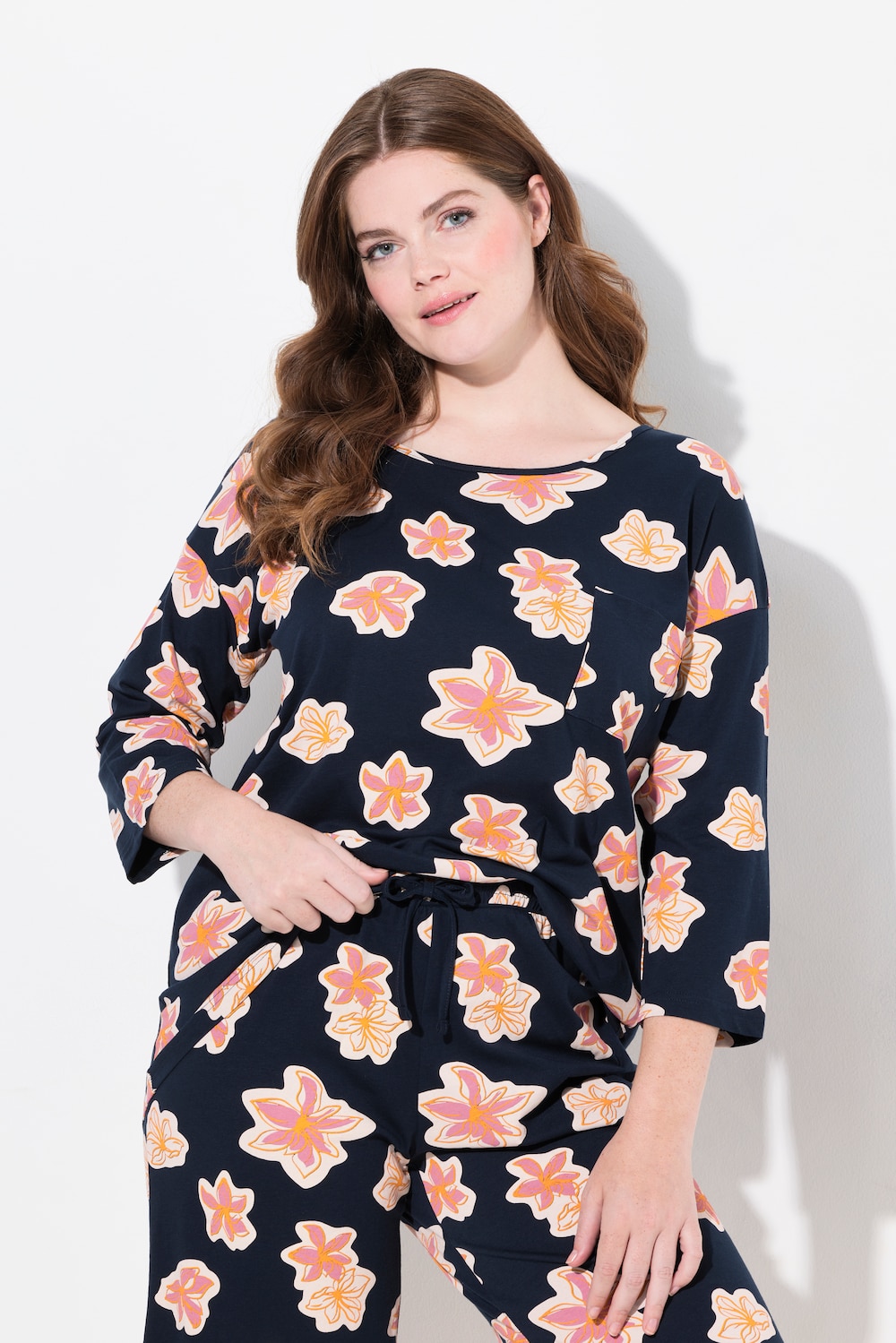 Große Größen Pyjamashirt, Damen, blau, Größe: 46/48, Baumwolle, Ulla Popken von Ulla Popken