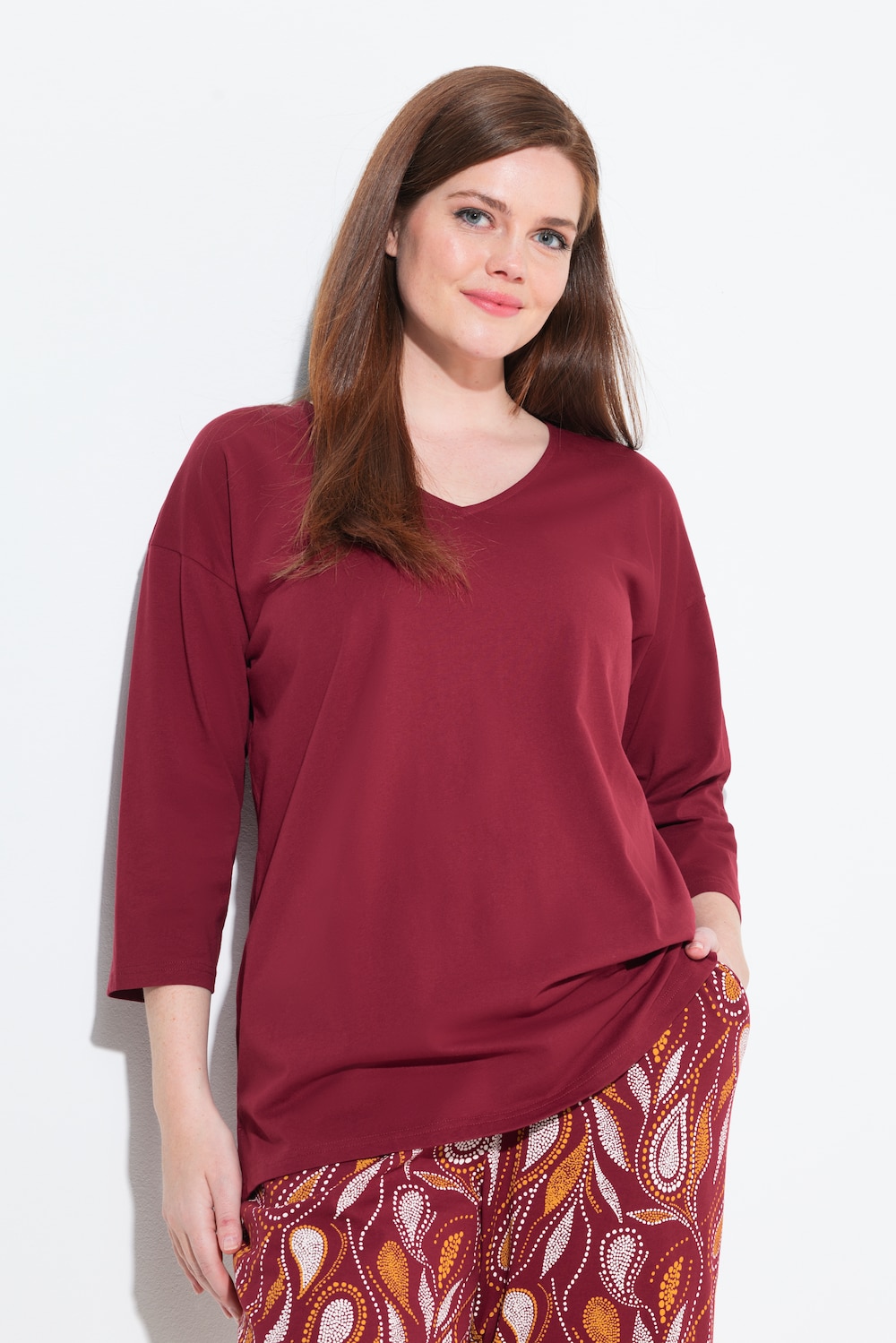 Große Größen Pyjamashirt, Damen, rot, Größe: 42/44, Baumwolle, Ulla Popken von Ulla Popken