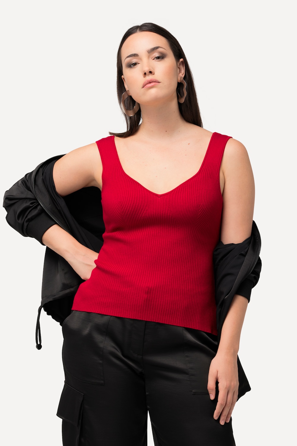 Große Größen Ripptop, Damen, rot, Größe: 50/52, Viskose/Synthetische Fasern, Ulla Popken von Ulla Popken