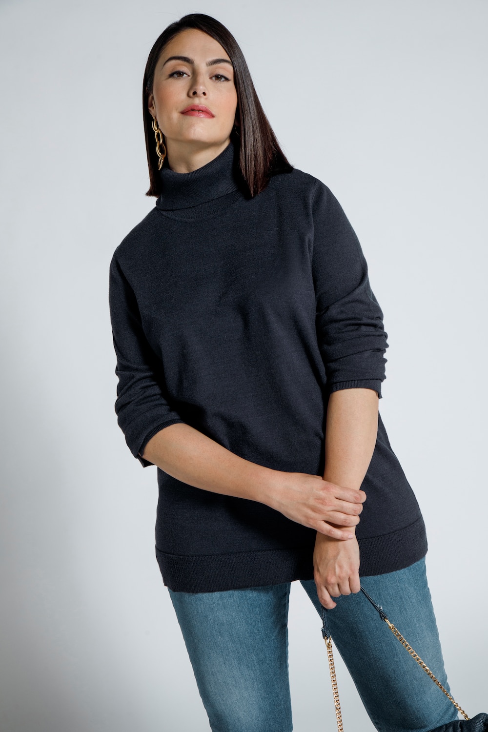 Große Größen Rollkragenpullover, Damen, blau, Größe: 42/44, Viskose/Polyester/Synthetische Fasern, Ulla Popken von Ulla Popken