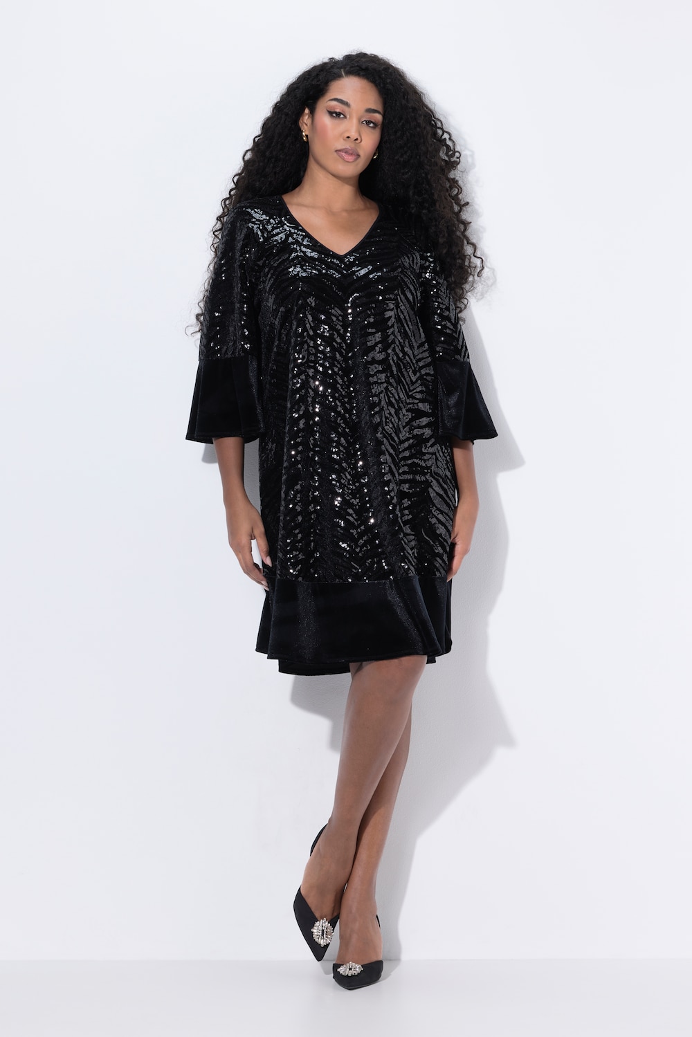 Große Größen Samtkleid, Damen, schwarz, Größe: 54/56, Polyester/Viskose, Ulla Popken von Ulla Popken